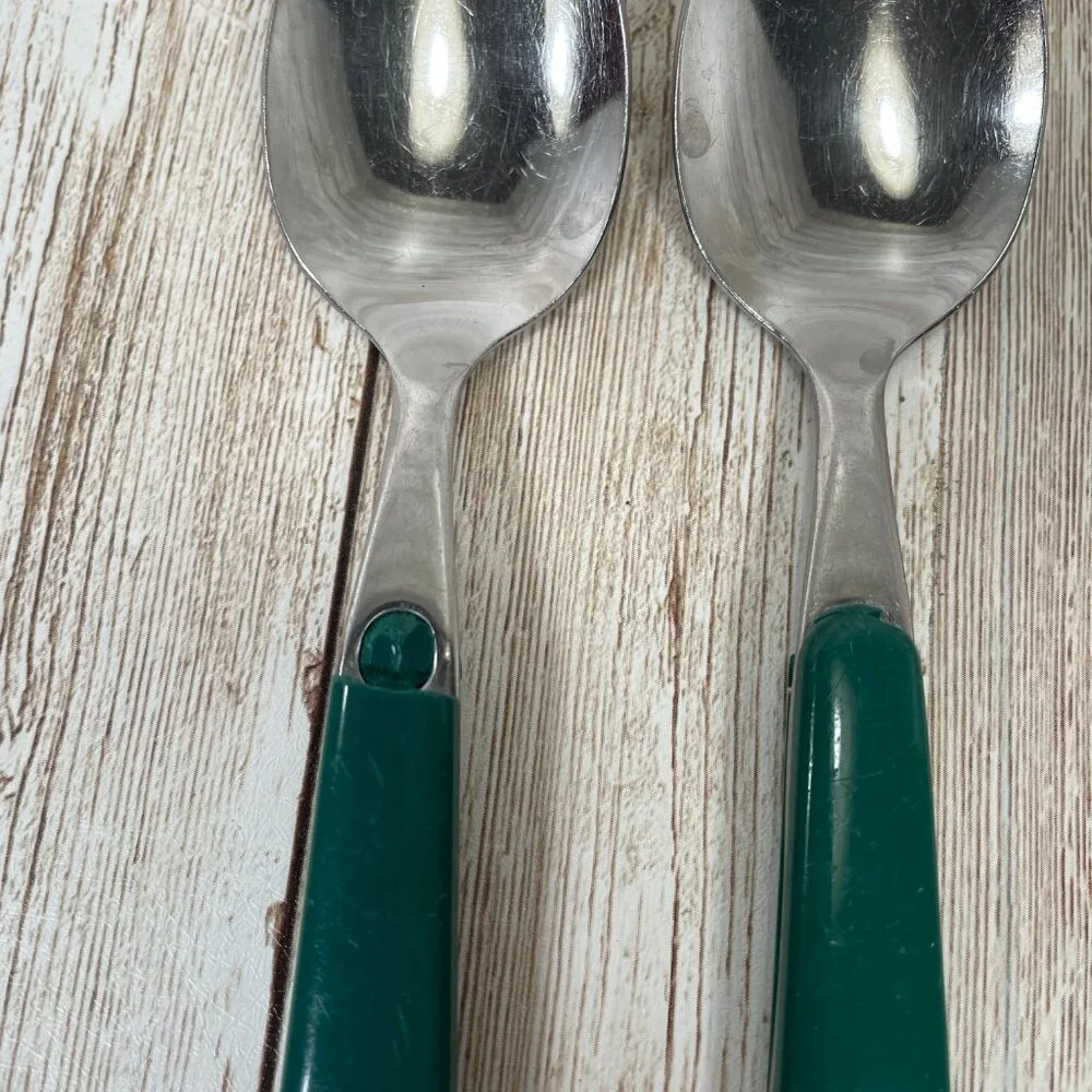 Vintage ONEIDA 55 Pc Lot Green Plastic Handle Utensil Stainless Steel Flatware